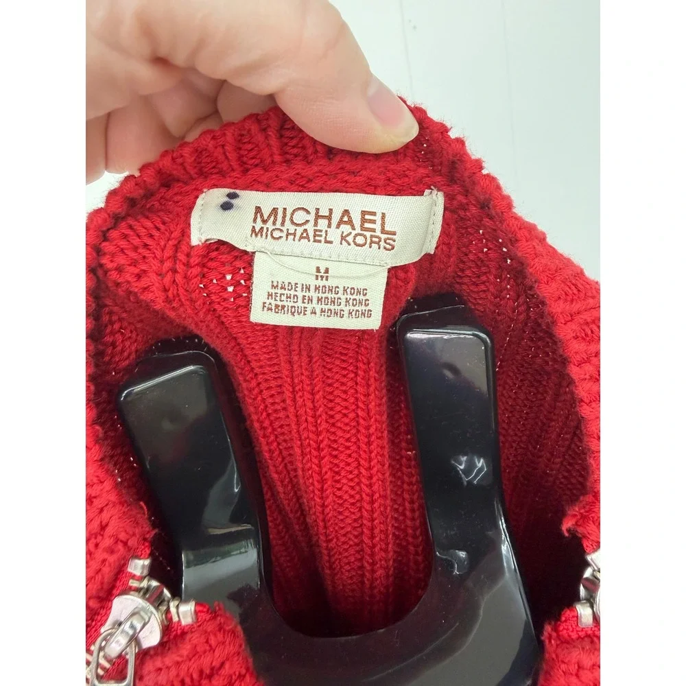 Michael Michael Kors Sweater Womens Medium Red Excellent Zip Shoulder Ribbed